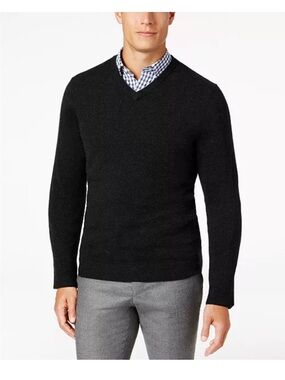 Club Room Luxury Men's V-Neck Dark Charcoal Sweater 100% cashmere